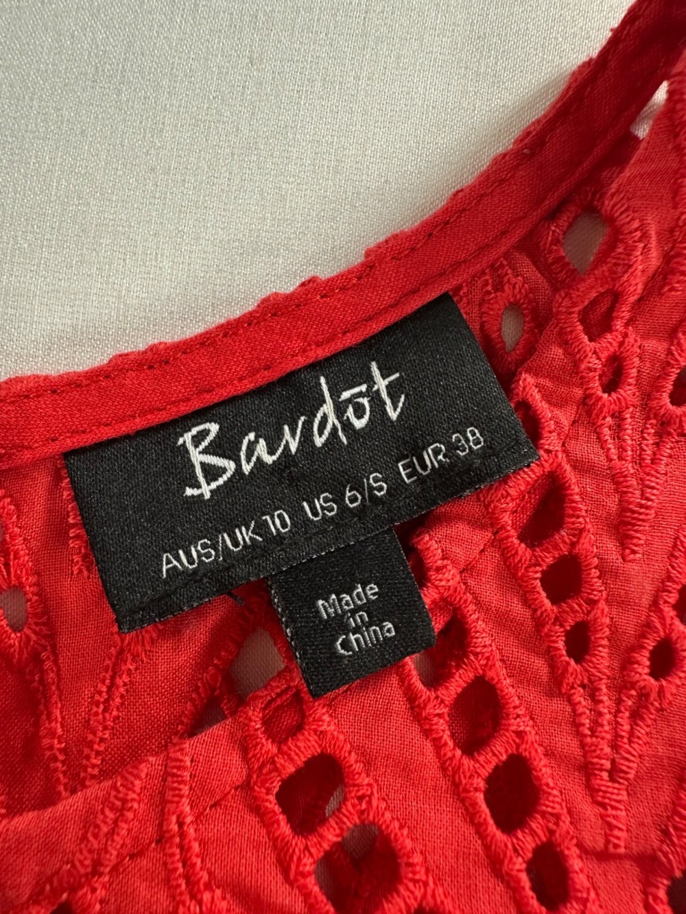 Bardot Red Eyelet Ruffle Cutout Fit & Flare Mini Dress US 6 - Picture 14 of 16